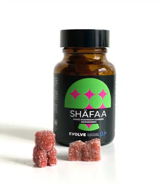 Shafaa Evolve Magic Mushroom Gummy Bears in packaging